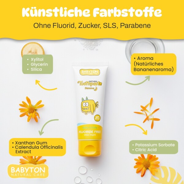 Babyton Natural Toothpaste Tropical Flavor, SLS/Fluoride/Paraben Free 50ml
