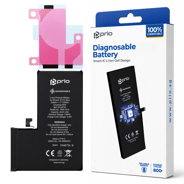 prio Diagnosable Battery for iPhone 15 Pro Max