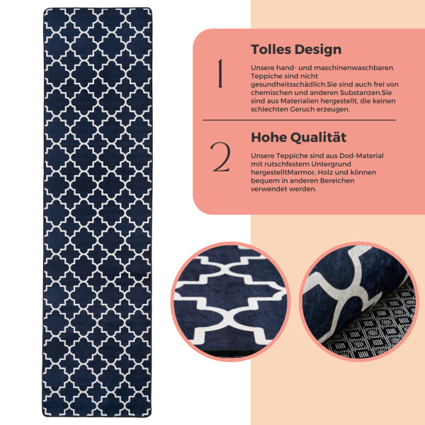 Tapis de couloir miqna, lavable, antidérapant, noir et blanc