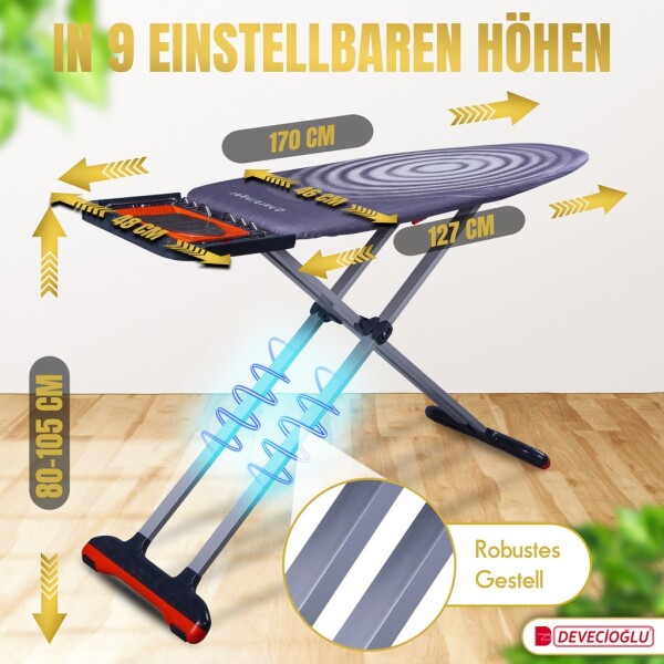 Strijkplank, strijkijzerhouder, strijkplankhoes 46x127cm, hoogte 80-105cm, zwart