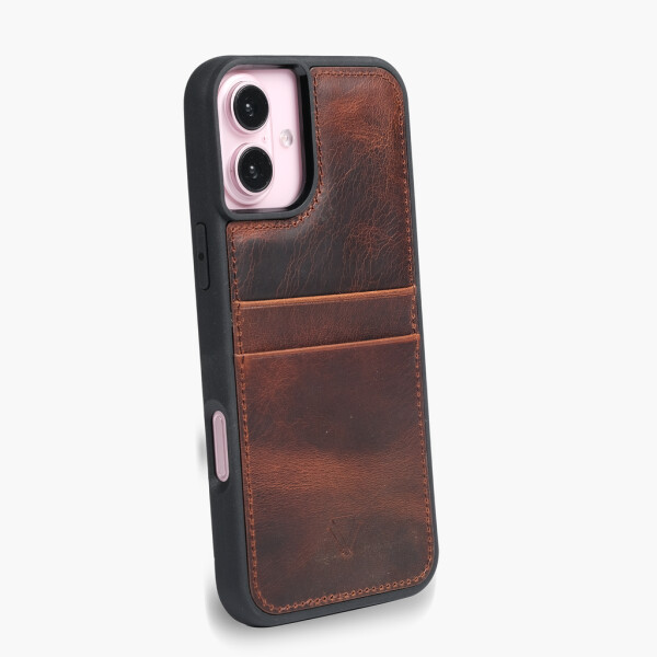Étui en cuir Wachikopa pour iPhone 17 avec emplacement pour carte et protection