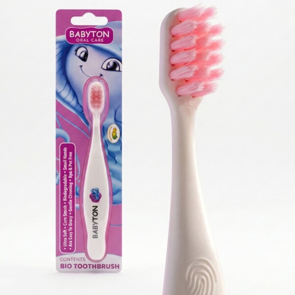 Babyton organic toothbrush made from corn, soft & environmentally friendly, ergonomic handle
