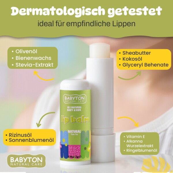 Babyton Lip Balm for Children 5g | Plant-based, Paraben-free, Strawberry