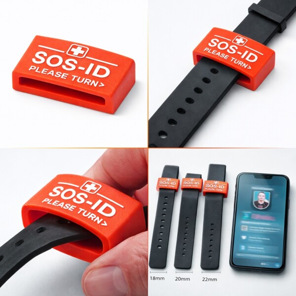 Braccialetto identificativo SOS. Innovativo e comodo da indossare. Rosso