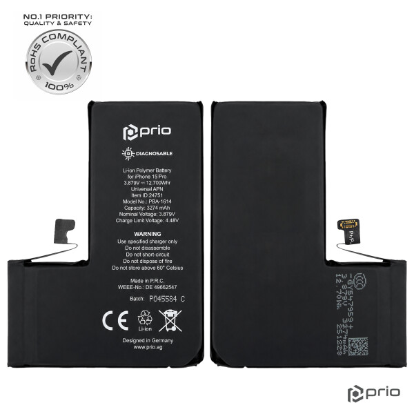 prio Diagnosable Battery for iPhone 15 Pro