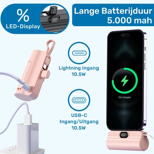 UFUZON Ishiva Mini Power Bank 5000 mAh USB-C, Wireless Portable Charger