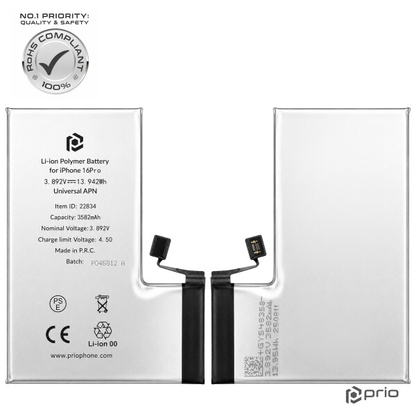 iPhone 16 Pro için prio Pil (Evrensel APN)