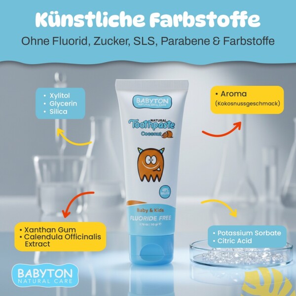 Babyton Natural Toothpaste Tropical Flavor, SLS/Fluoride/Paraben Free 50ml