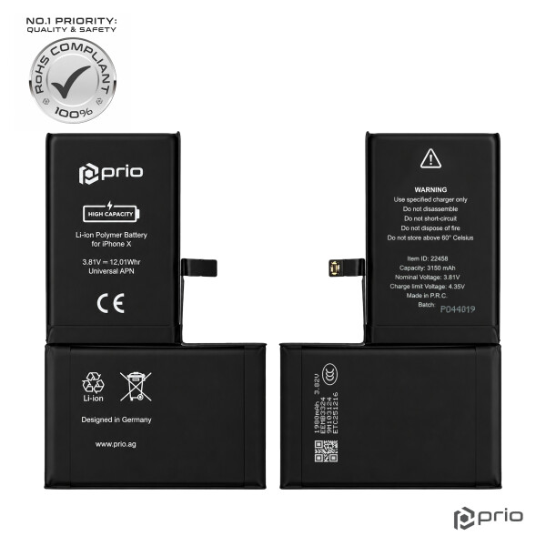 prio Hochleistungsakku für iPhone X (3150 mAh) - Universal APN -