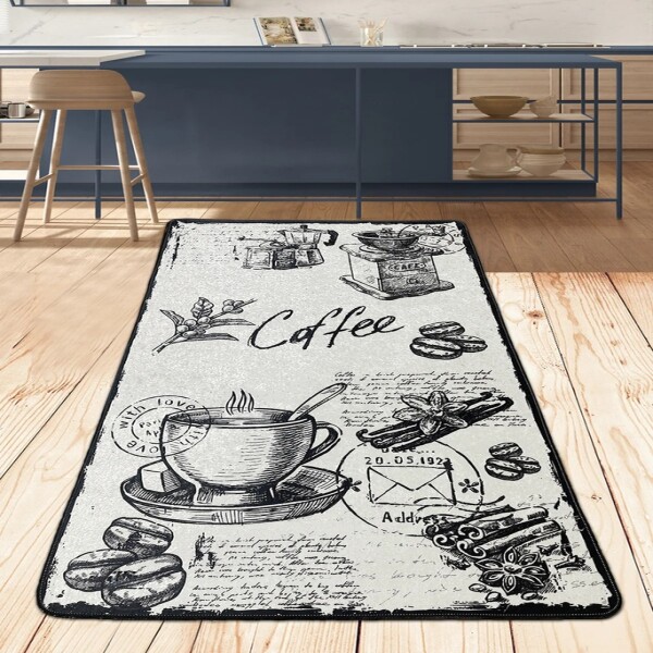 miqna Modern Kitchen Rug Gel Runner Grey White Black Coffee Design