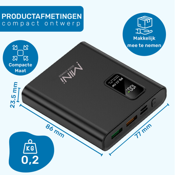 UFUZON Ishiva Mini Power Bank 10000 mAh, PD 22.5W Fast Charging QC 3.0 USB-C