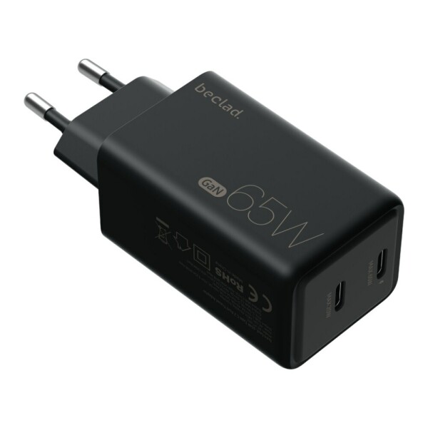 beclad. 65W Type C 2 Port Travel Adapter (C+C) BLACK BE-PT765CBG-GR