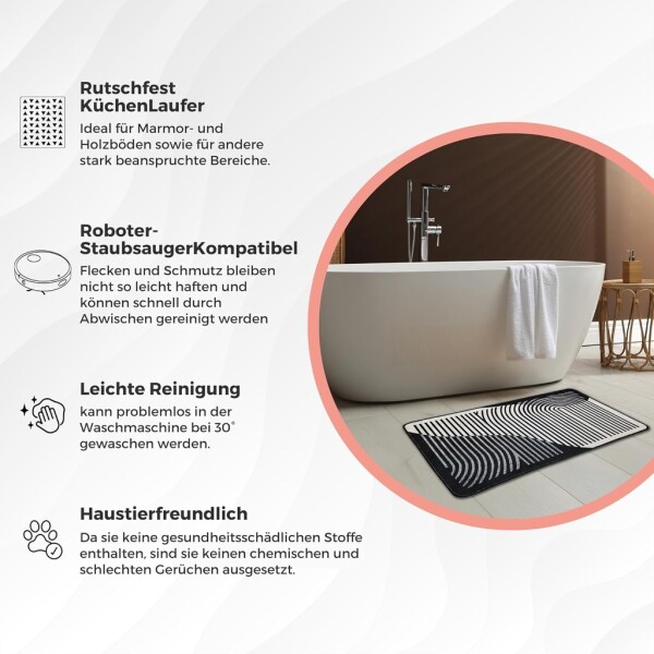 Set alfombras de baño antideslizantes Miqna de 2 piezas, lavables (60x100 y 50x60 cm)
