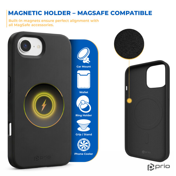 Silikonový kryt Prio Liquid Silicone Case MAG pro iPhone 17e/16e černý