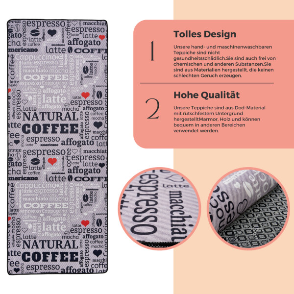 miqna Modern Kitchen Rug Gel Runner Grey White Natural Coffee Design