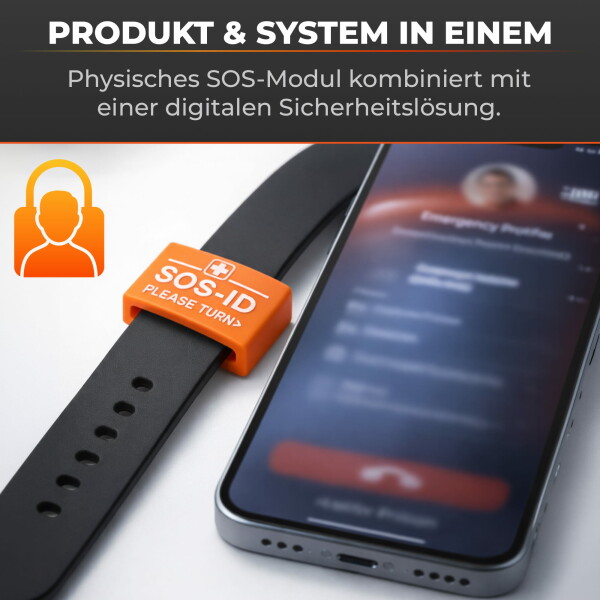 SOS-ID Armbandschlaufe. Innovativ und angenehm zu tragen. Orange