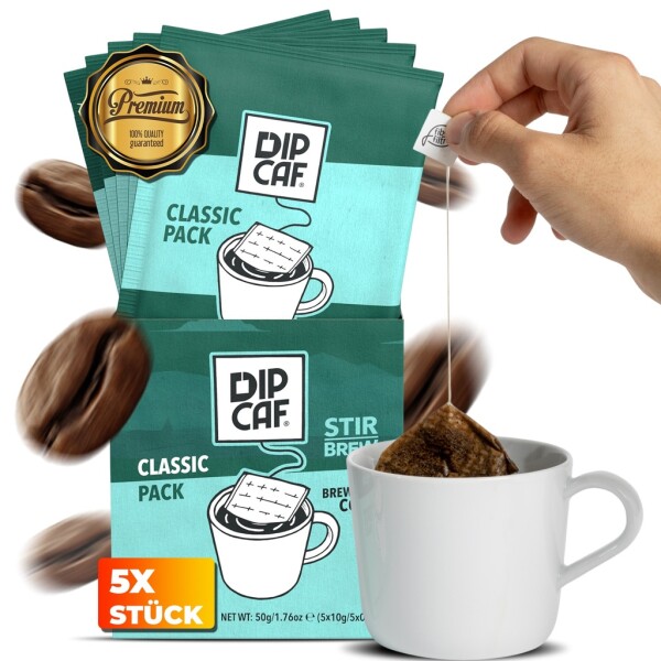 Paquete de 5 bolsitas de café Dipcaf® | Café de filtro suave en bolsita – Set de regalo de 50 g