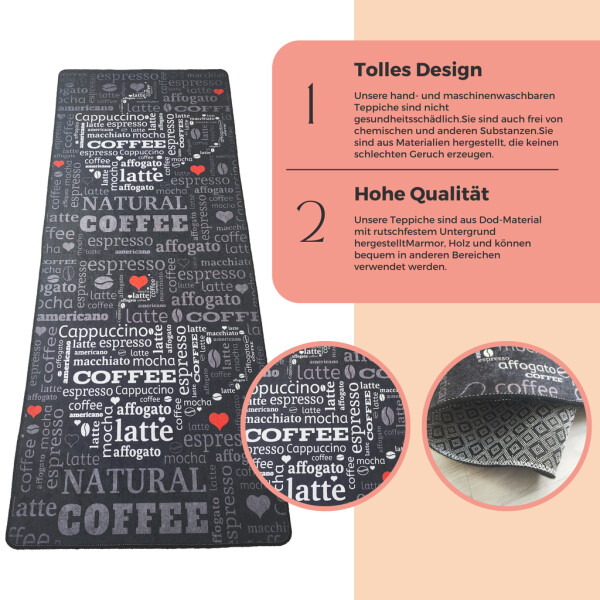miqna Modern Kitchen Rug Gel Runner Grey White Black Natural Coffee Design