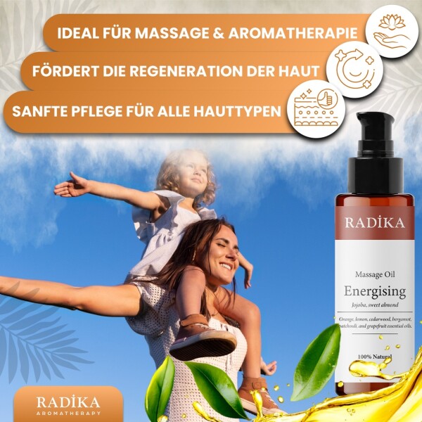 Massage oil, energizing massage oil, 100% pure, organic, natural, 100 ml