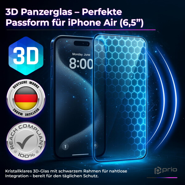 prio 3D Shock Proof Tempered Glass for iPhone Air (6.5in) black