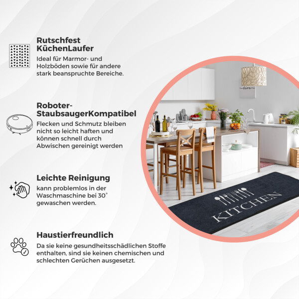 miqna Kitchen Rug, Non-Slip Kitchen Runner, Washable Kitchen Carpet, Black