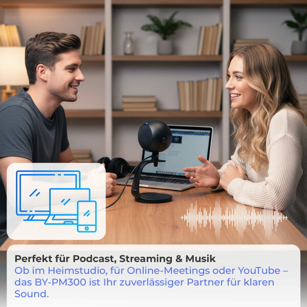 BOYA BY-PM300 USB Microphone – Podcast, Streaming, Studio, Cardioid, Plug & Play