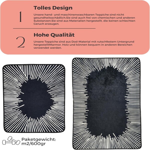Miqna 2-piece non-slip bath mat Set , washable (60x100 &amp;amp; 50x60 cm)