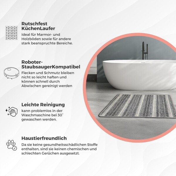 Miqna 2-piece non-slip bath mat Set , washable (60x100 &amp;amp; 50x60 cm)