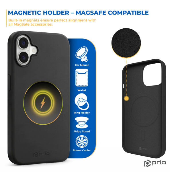 prio Liquid Silicone Case MAG für iPhone 16 (6,1 Zoll) schwarz | Hülle, Cover, Oberschale