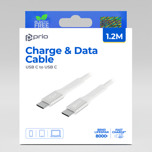 prio Charge &amp; Sync High-Speed Cavo da USB C a USB C 5 A 1,2 m bianco