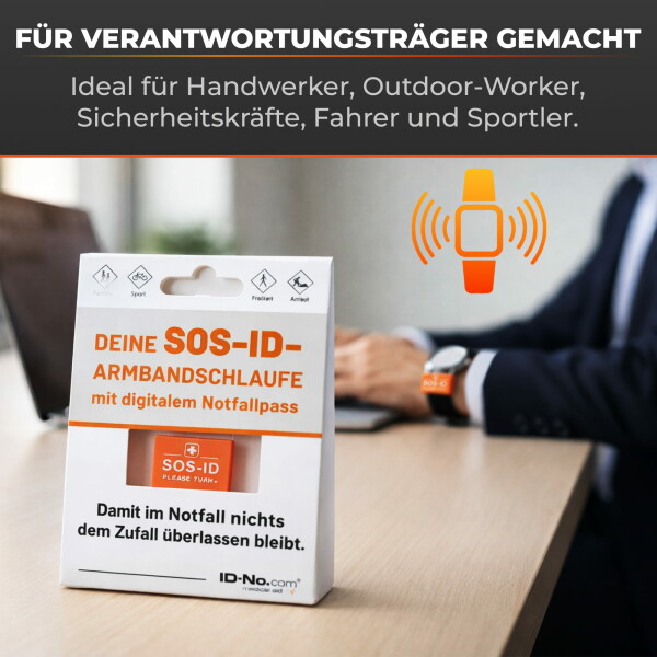 SOS-ID Armbandschlaufe. Innovativ und angenehm zu tragen. Orange