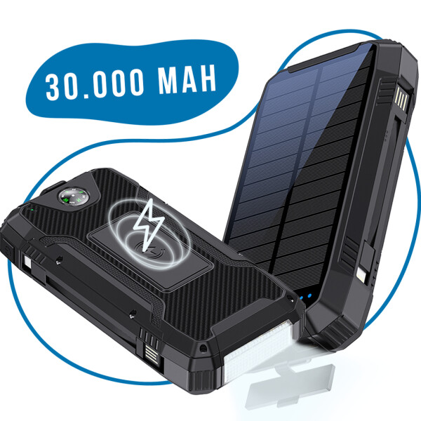 UFUZON Ishiva Solar Power Bank 30000mAh, Wireless Qi 22.5W QC 3.0 USB-C
