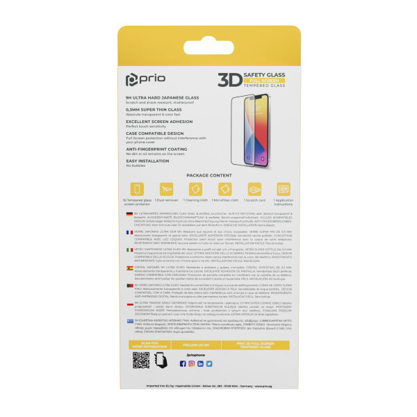 prio 10x 3D Tempered Glass Screen Protector for iPhone 17e/16e black