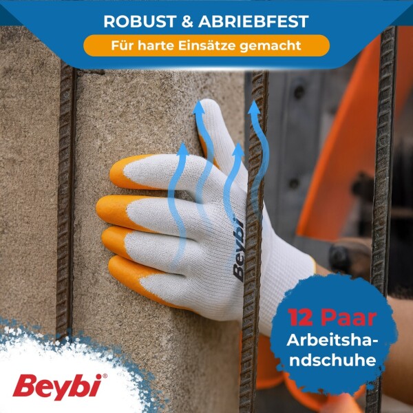 Beybi | 12 pairs of work gloves - polyester, nitrile 1/2 coating