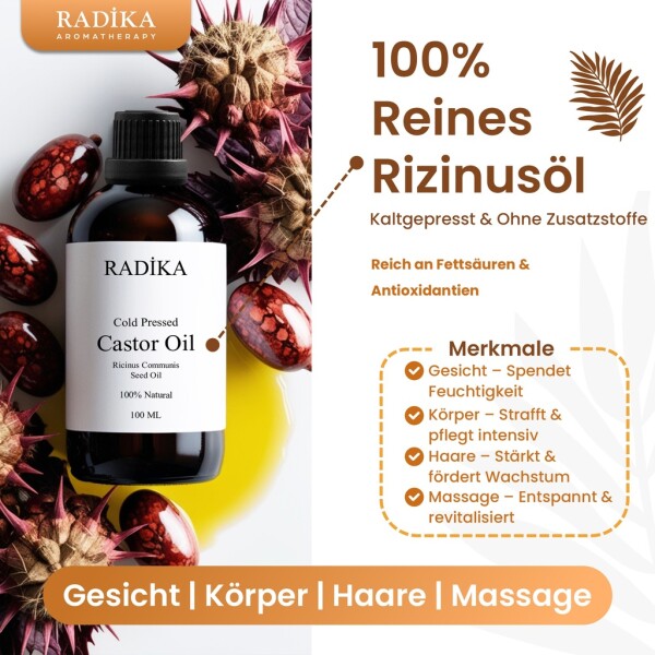 Castor oil, essential oil, 100% pure, organic, natural, 100 ml