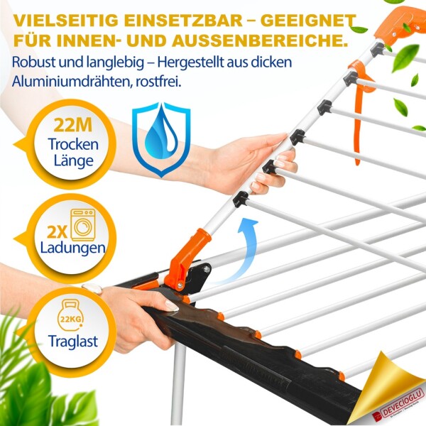 Devecioğlu Clothes Airer 22m Capacity, Extendable, Space Saving, Aluminum