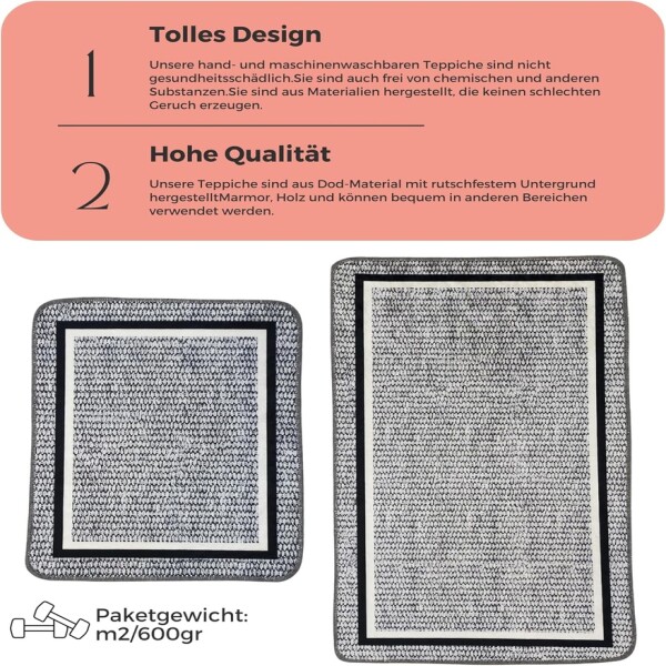 Set de tapis de bain antidérapants Miqna, 2 pièces, lavables (60x100 et 50x60 cm)