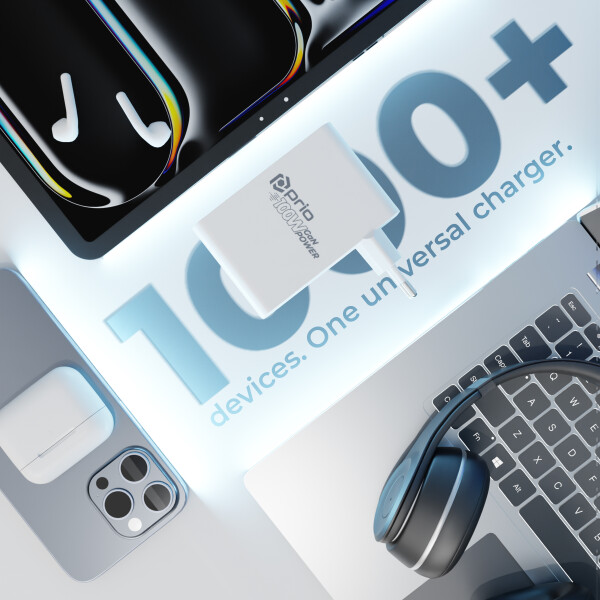 prio 100W GaN Power Charger PD PPS (USB C) + QC 3.0 (USB A) white
