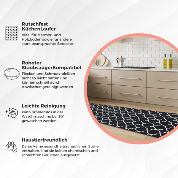 miqna Runner Rug, Washable Kitchen Runner, Non-Slip Hallway Rug, Black and White