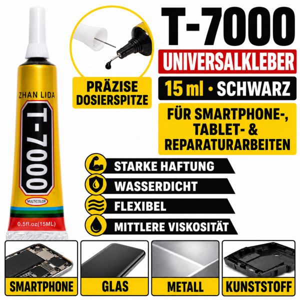 T-7000 Universalkleber 15 ml – Schwarz | Ideal für Reparaturen an Smartphones, Tablets und mehr