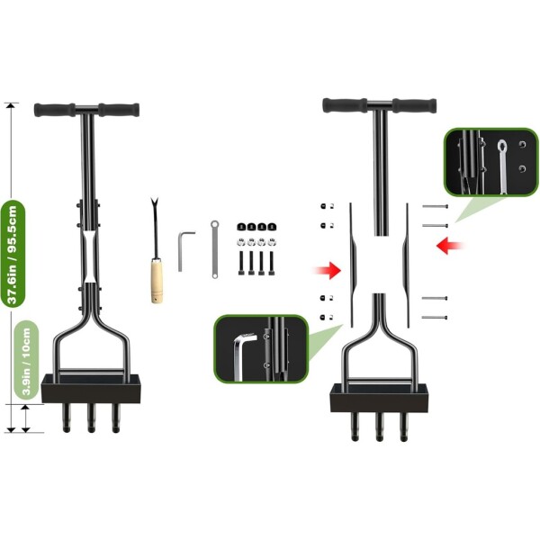 Kedoxi Manual Lawn Aerator 3 Tines, 38in Aerator for Garden & Yard