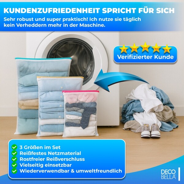 Zippered laundry bag Set 3, 40x60cm, 35x50cm, 30x40cm, laundry net