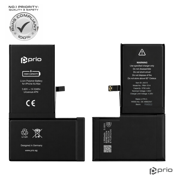 Batería prio de alta capacidad para iPhone XS Max (3750 mAh) - APN universal -