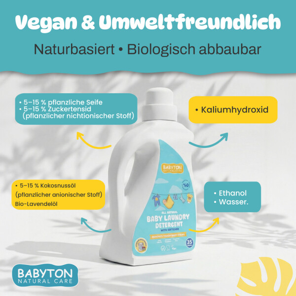 Babyton Baby Laundry Detergent 1000ml | gentle, liquid, 35 washes, safe for babies