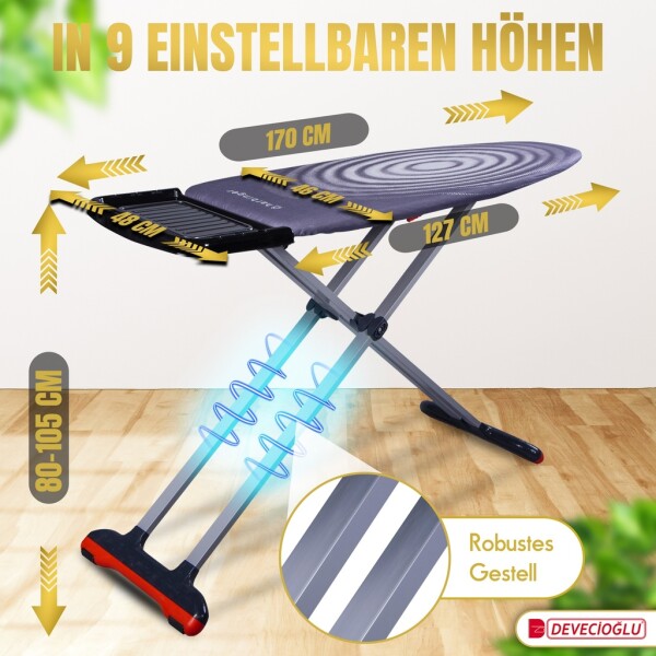 Ironing board 46x127 cm, height-adjustable, non-slip, for steam ironing station, Ironing Board