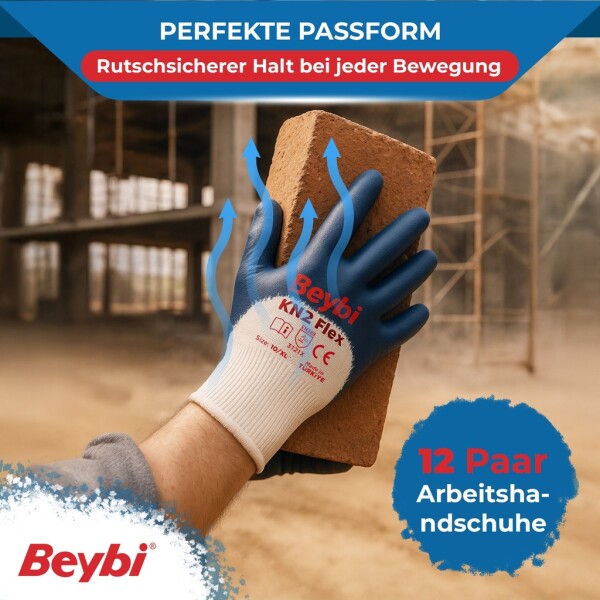 Beybi | 12 pairs of work gloves - cotton, 3/4 nitrile coated