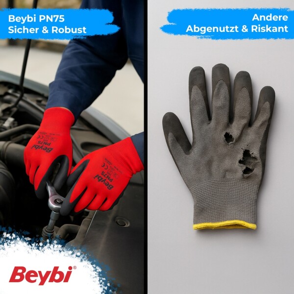 Beybi | 12 pairs of work gloves - polyester, nitrile 1/2 coating