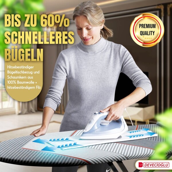 Tabla de planchar, soporte para plancha, funda para tabla de planchar 40x140cm, altura 68-90cm, gris