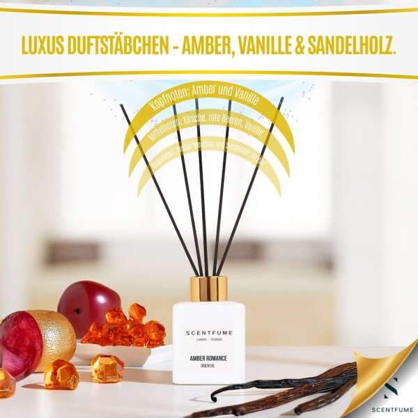 Fragancia para ambientes con varillas perfumadas, difusor, ámbar, almizcle, notas de vainilla, 110 ml