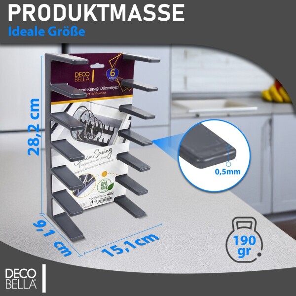 DecoBella 2 Stück Topfdeckelhalter 6 Fächer – platzsparender Küchen Organizer